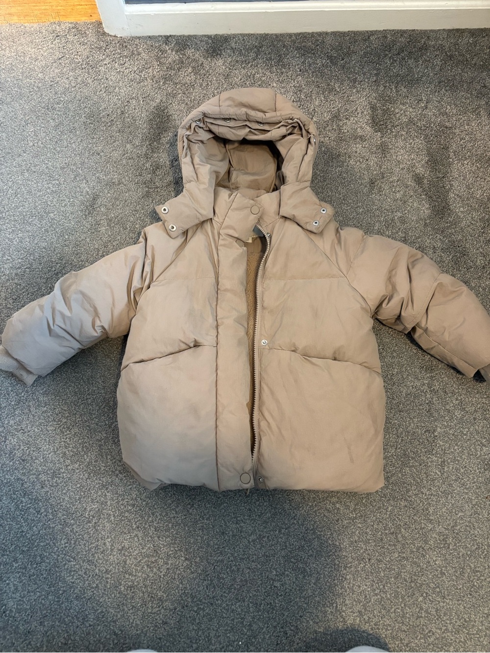 Zara Kids Light Beige Faux Fur-Lined Jacket